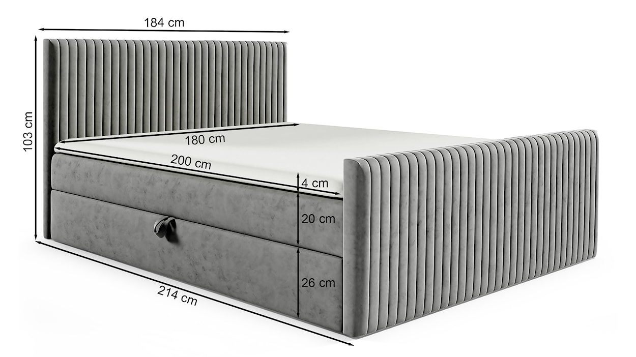 Łóżko kontynentalne 180x200 cm Manello z dwoma pojemnikami i topperem szarobeżowe welur  - zdjęcie 4