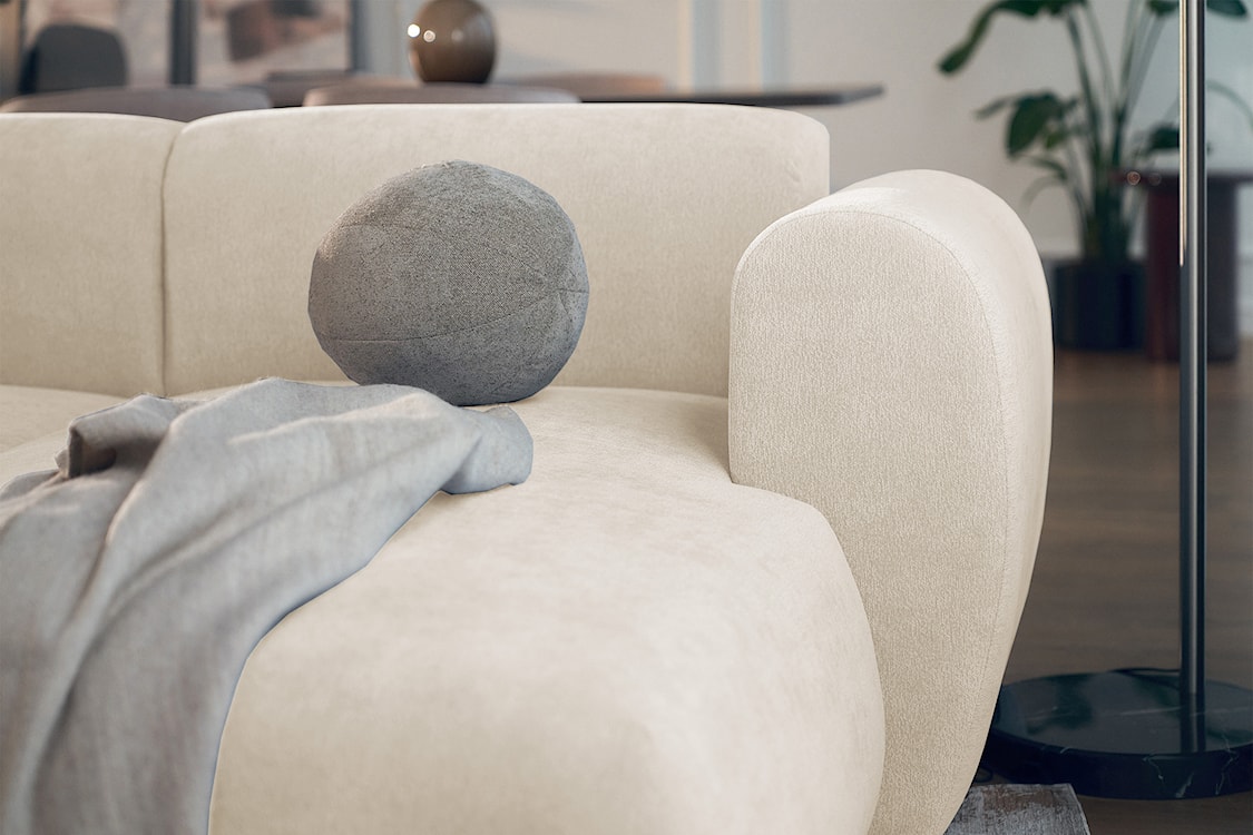 Narożnik z funkcją spania Emia L-kształtny prawostronny jasnobeżowy szenil  - zdjęcie 10