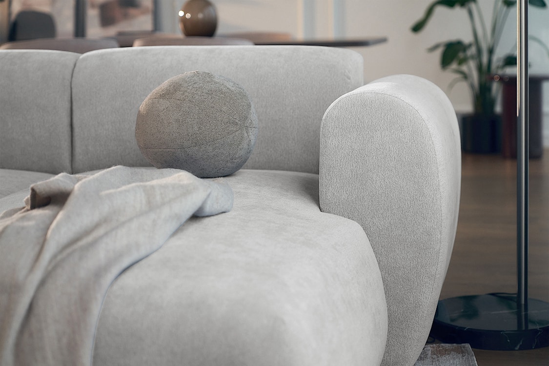 Narożnik z funkcją spania Emia L-kształtny prawostronny jasnoszary szenil  - zdjęcie 10