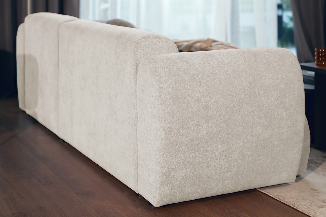 Narożnik z funkcją spania Emia L-kształtny prawostronny beżowy szenil  - zdjęcie 11