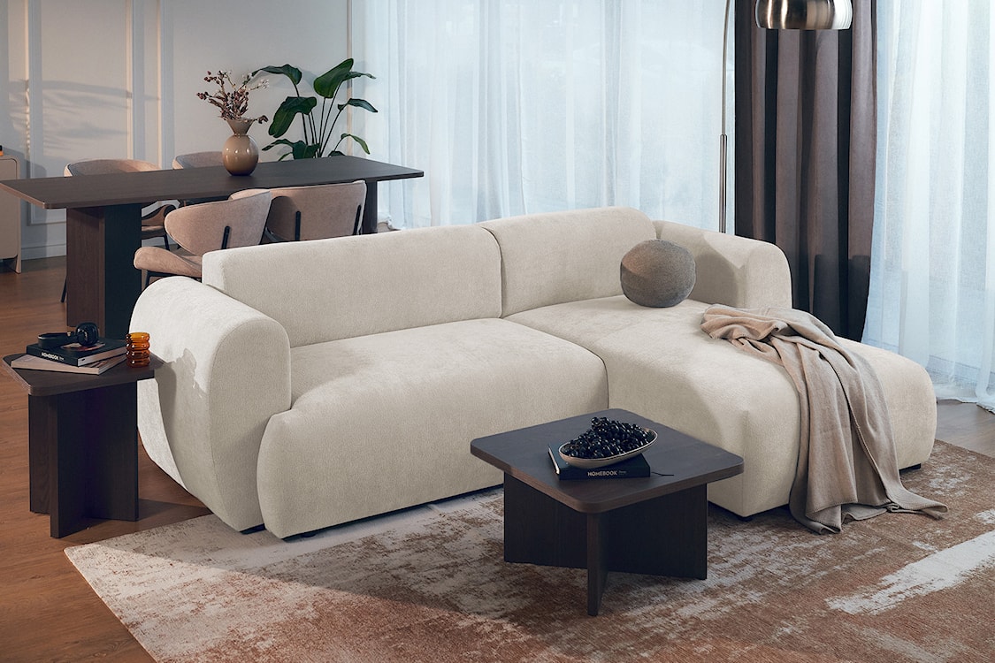 Narożnik z funkcją spania Emia L-kształtny prawostronny beżowy szenil  - zdjęcie 3