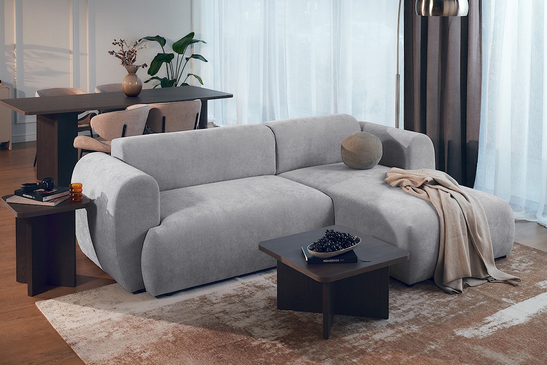 Narożnik z funkcją spania Emia L-kształtny prawostronny szary szenil  - zdjęcie 3