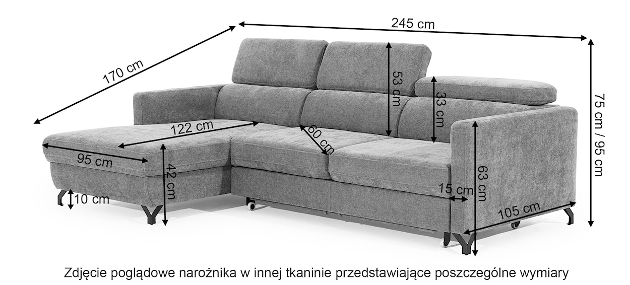 Narożnik z funkcją spania Monarda L-kształtny z pojemnikiem i regulowanymi zagłówkami kremowy welur hydrofobowy lewostronny  - zdjęcie 5