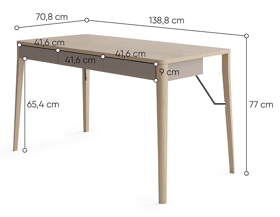 Biurko Match z trzema szufladami 139 cm dąb jasny/beż  - zdjęcie 5