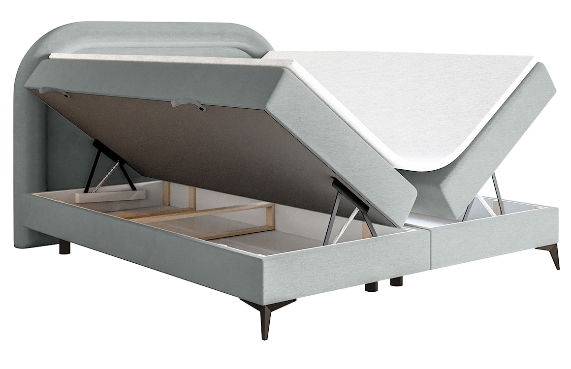 Łóżko kontynentalne 160x200 cm Loreo z topperem i pojemnikami gołębie welur hydrofobowy  - zdjęcie 5