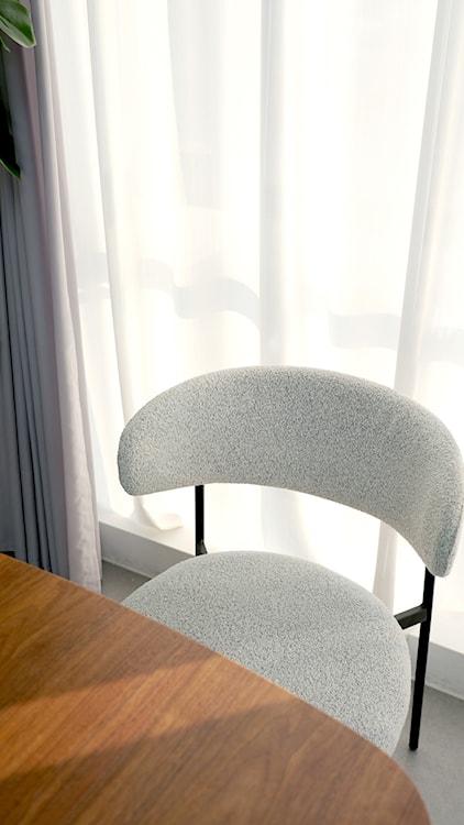 Krzesło tapicerowane Menoce w tkaninie boucle jasnoszare/czarne nóżki  - zdjęcie 2