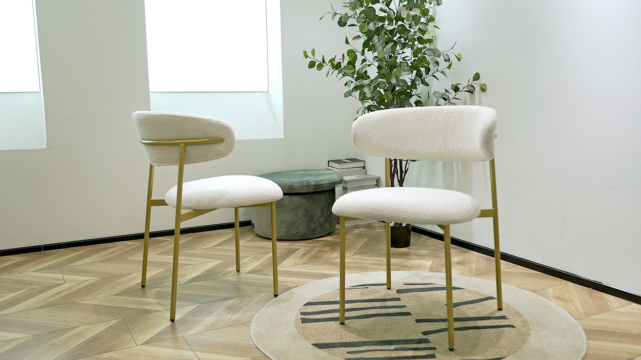 Krzesło tapicerowane Menoce w tkaninie boucle kremowe/złote nóżki  - zdjęcie 5