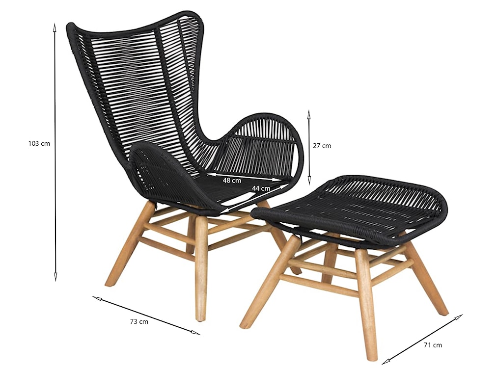 Fotel z podnóżkiem Motioned drewniane nóżki czarny  - zdjęcie 6