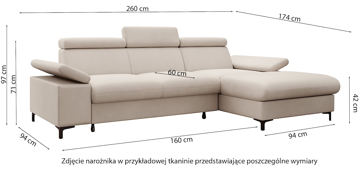 Narożnik z funkcją spania Millefolium L-kształtny z pojemnikiem granatowy velvet hydrofobowy lewostronny  - zdjęcie 7