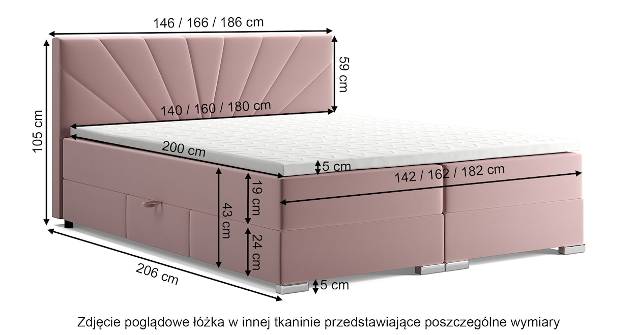 Łóżko kontynentalne 160x200 cm Vaticino z pojemnikami i topperem ciemnozielone  - zdjęcie 4