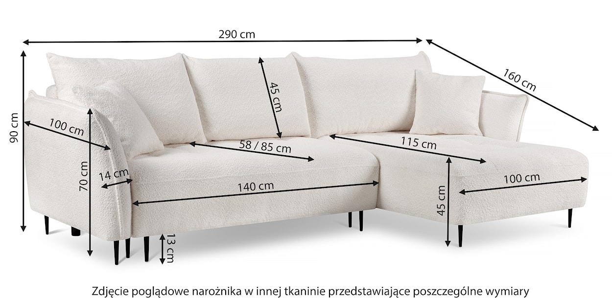 Narożnik Minulo z funkcją spania L-kształtny z pojemnikiem kremowy velvet lewostronny hydrofobowy  - zdjęcie 5