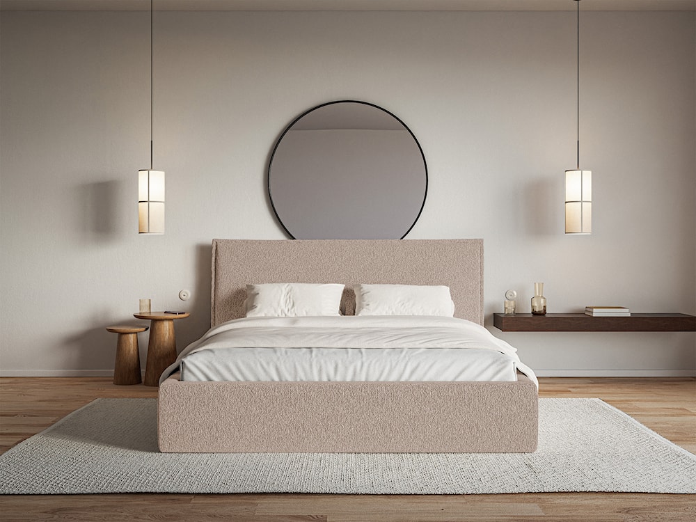 Łóżko tapicerowane 180x200 cm Softie z pojemnikiem ciemnobeżowe szenil stelaż metalowy  - zdjęcie 3