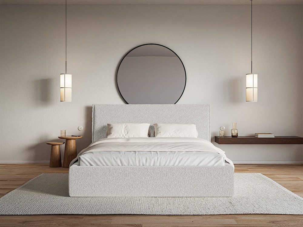 Łóżko tapicerowane 180x200 cm Softie z pojemnikiem jasnoszare szenil stelaż metalowy  - zdjęcie 3
