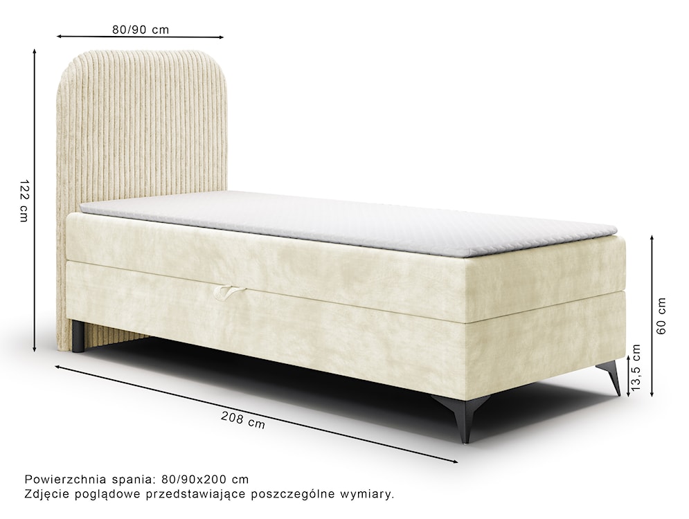 Łóżko kontynentalne 80x200 cm Mito lewostronne z pojemnikiem szare gruby sztruks  - zdjęcie 4