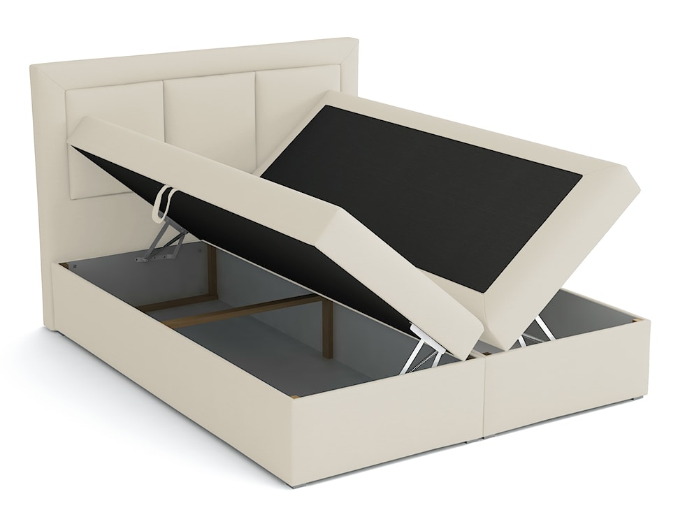Łóżko kontynentalne 160x200 cm Ligma z pojemnikami i topperem kremowe velvet hydrofobowe  - zdjęcie 3