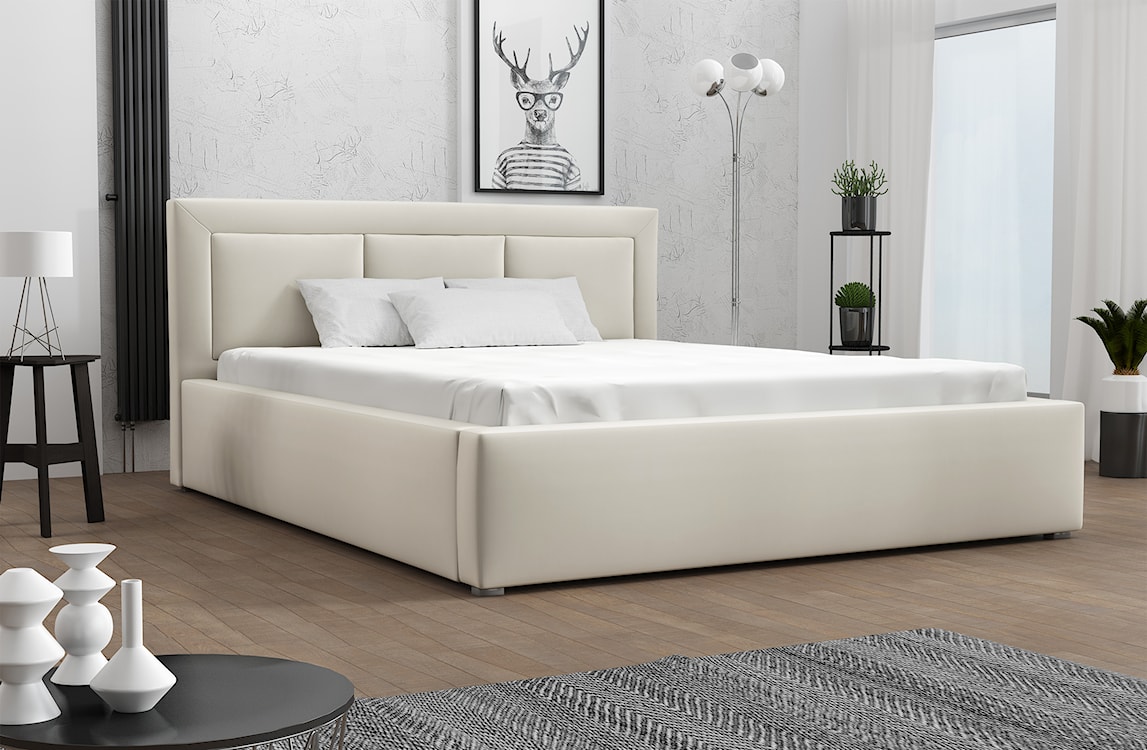Łóżko tapicerowane 180x200 cm Ligma szarobeżowe velvet hydrofobowe  - zdjęcie 2