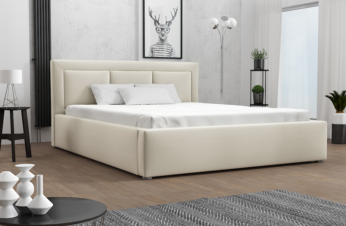 Łóżko tapicerowane 140x200 cm Ligma szarobeżowe velvet hydrofobowe  - zdjęcie 2