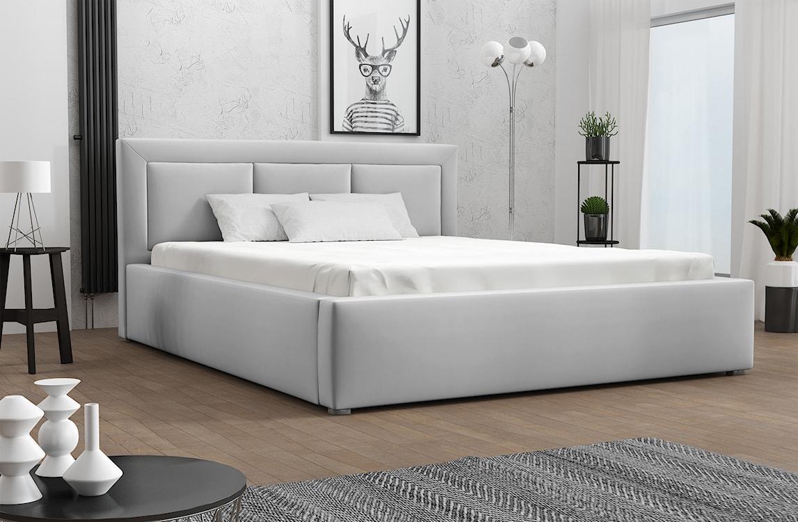 Łóżko tapicerowane 160x200 cm Ligma jasnoszare velvet hydrofobowe  - zdjęcie 2