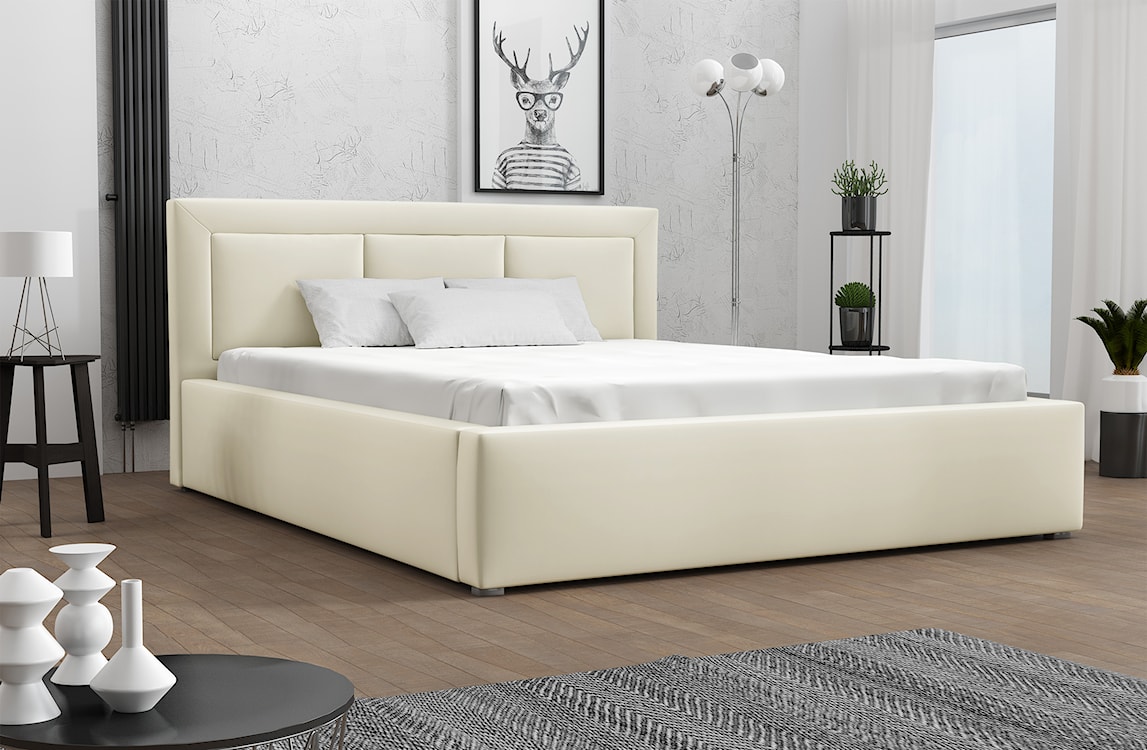 Łóżko tapicerowane 200x200 cm Ligma kremowe velvet hydrofobowe  - zdjęcie 2