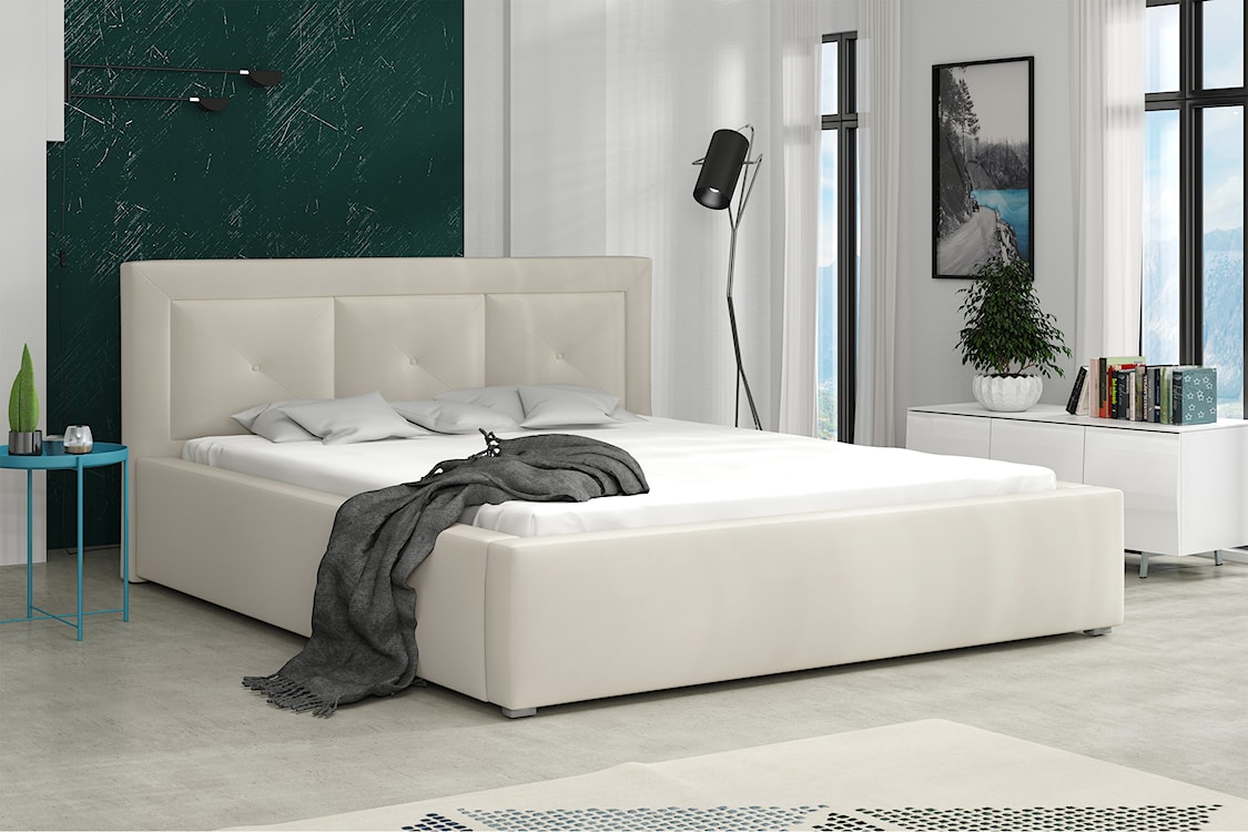 Łóżko tapicerowane 180x200 cm Ligmano z pojemnikiem szarobeżowe velvet hydrofobowe  - zdjęcie 2