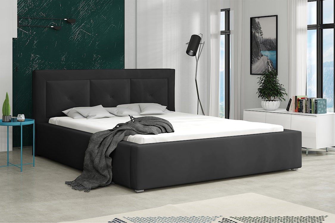 Łóżko tapicerowane 140x200 cm Ligmano z pojemnikiem czarne velvet hydrofobowe  - zdjęcie 2