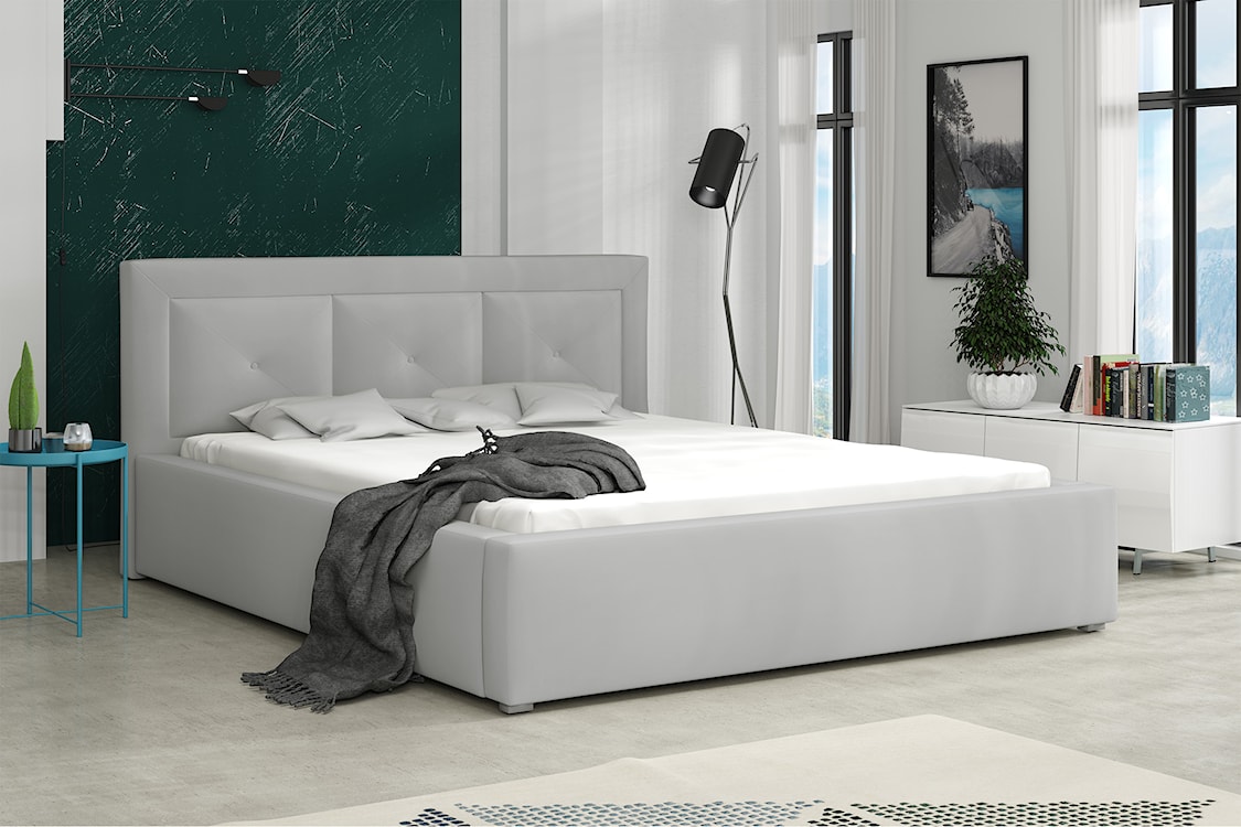 Łóżko tapicerowane 160x200 cm Ligmano z pojemnikiem jasnoszare velvet hydrofobowe  - zdjęcie 2