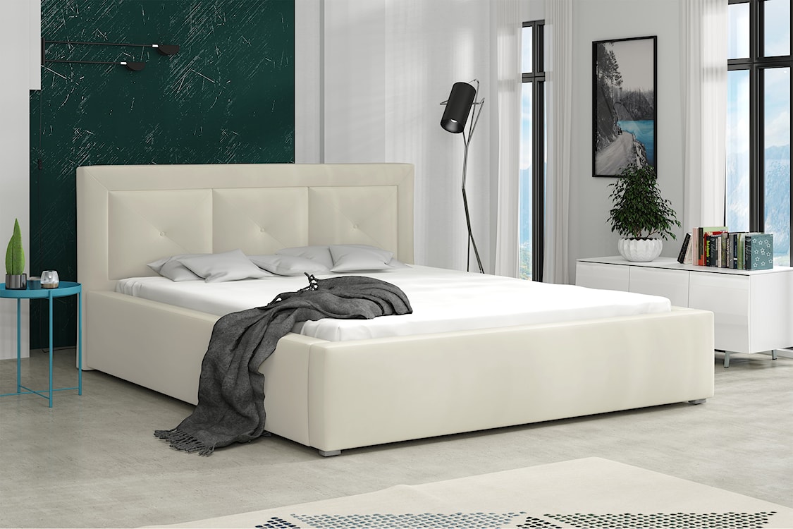 Łóżko tapicerowane 180x200 cm Ligmano z pojemnikiem kremowe velvet hydrofobowe  - zdjęcie 2
