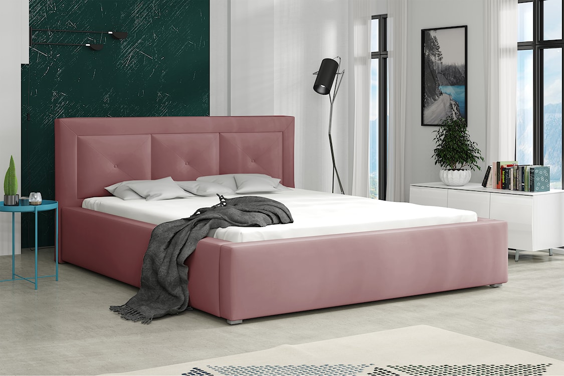 Łóżko tapicerowane 160x200 cm Ligmano z pojemnikiem różowe velvet hydrofobowe  - zdjęcie 2