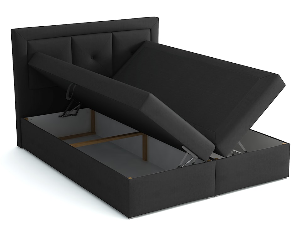 Łóżko kontynentalne 160x200 cm Ligmano z pojemnikami i topperem czarne velvet hydrofobowe  - zdjęcie 3