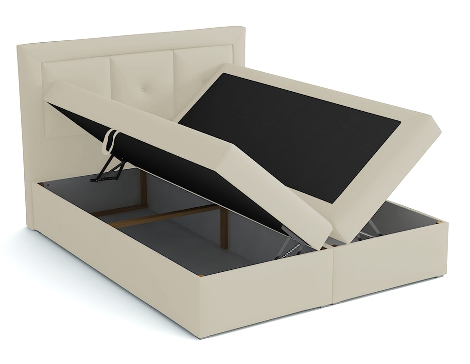 Łóżko kontynentalne 160x200 cm Ligmano z pojemnikami i topperem kremowe velvet hydrofobowe  - zdjęcie 3