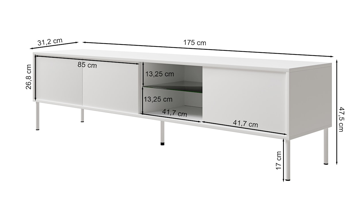 Szafka RTV trzydrzwiowa Modity ze szklaną półką i oświetleniem 175 cm dąb na czarnych nóżkach  - zdjęcie 6