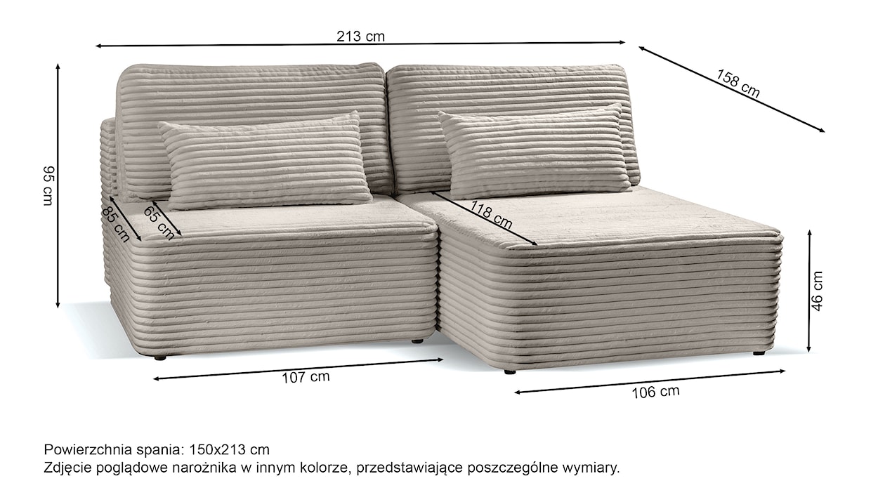 Narożnik z funkcją spania Moduliano L-kształtny ciemnoszary gruby sztruks  - zdjęcie 7