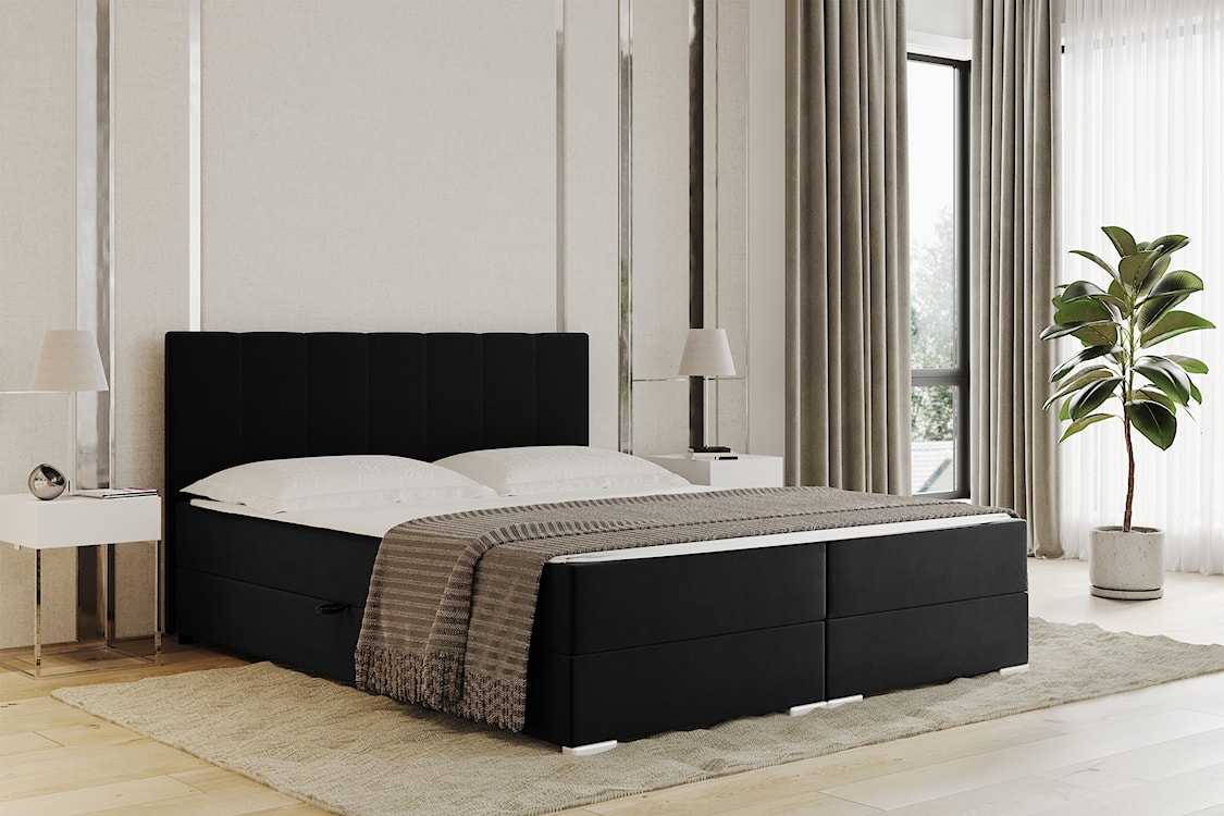 Łóżko kontynentalne 140x200 cm Moluki z pojemnikami i topperem czarne  - zdjęcie 2