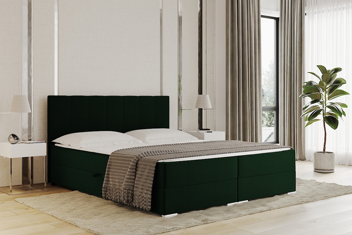 Łóżko kontynentalne 180x200 cm Moluki z pojemnikami i topperem ciemnozielone  - zdjęcie 2