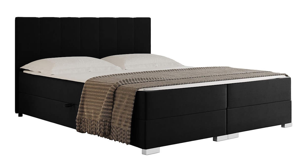 Łóżko kontynentalne 180x200 cm Moluki z pojemnikami i topperem czarne 