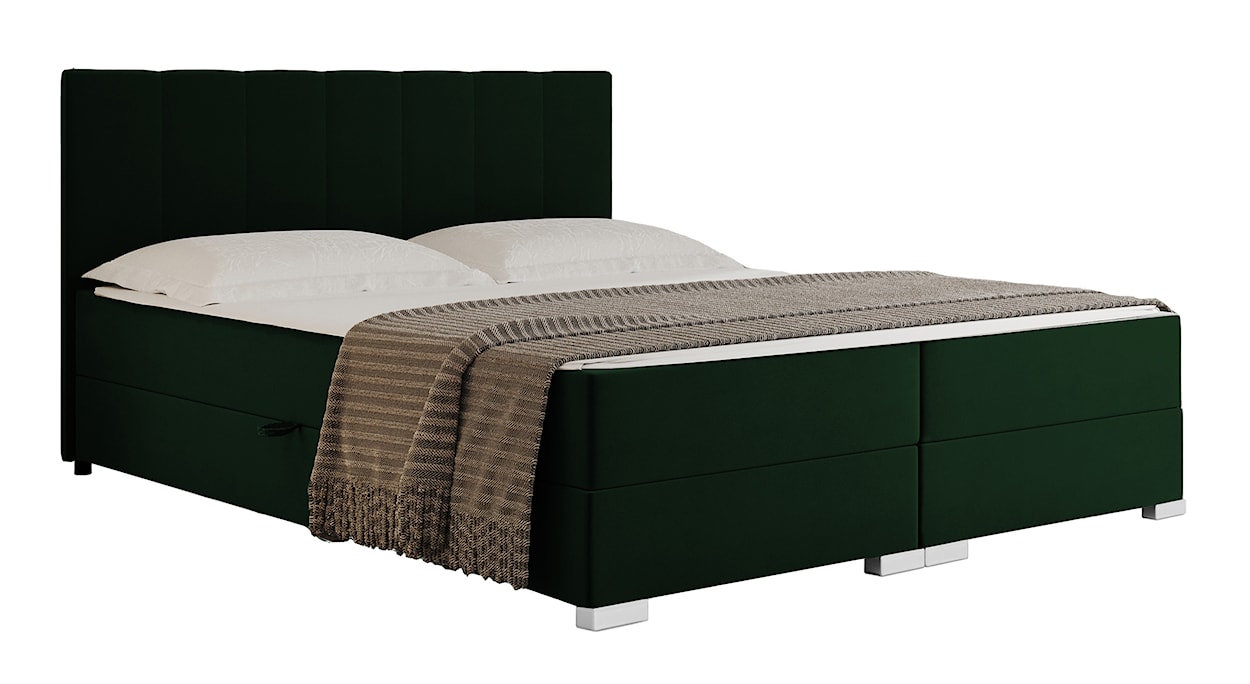 Łóżko kontynentalne 140x200 cm Moluki z pojemnikami i topperem ciemnozielone