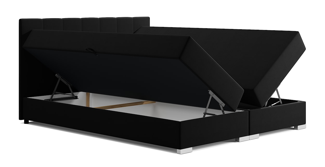 Łóżko kontynentalne 180x200 cm Moluki z pojemnikami i topperem czarne  - zdjęcie 3