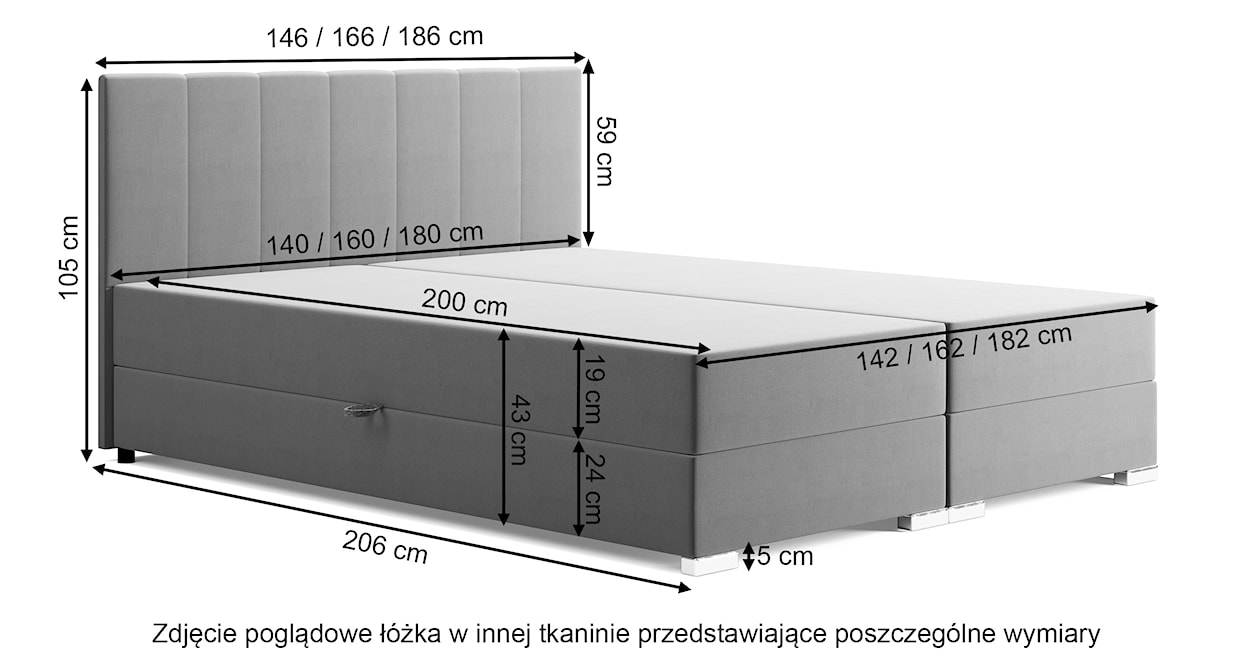 Łóżko kontynentalne 160x200 cm Moluki z pojemnikami i topperem czarne  - zdjęcie 4