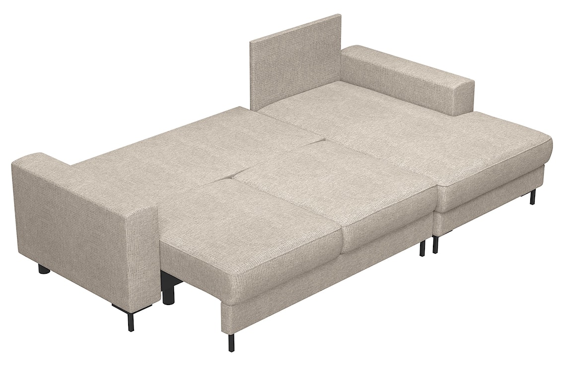 Narożnik z funkcją spania Mokpeo L-kształtny z dwoma pojemnikami na czarnych nóżkach beżowy szenil prawostronny  - zdjęcie 5