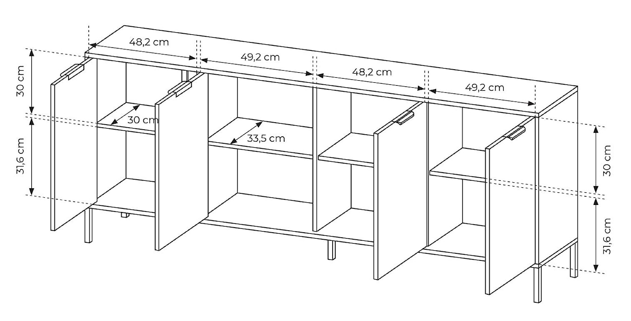 Komoda czterodrzwiowa Molars 203 cm Antracyt  - zdjęcie 6