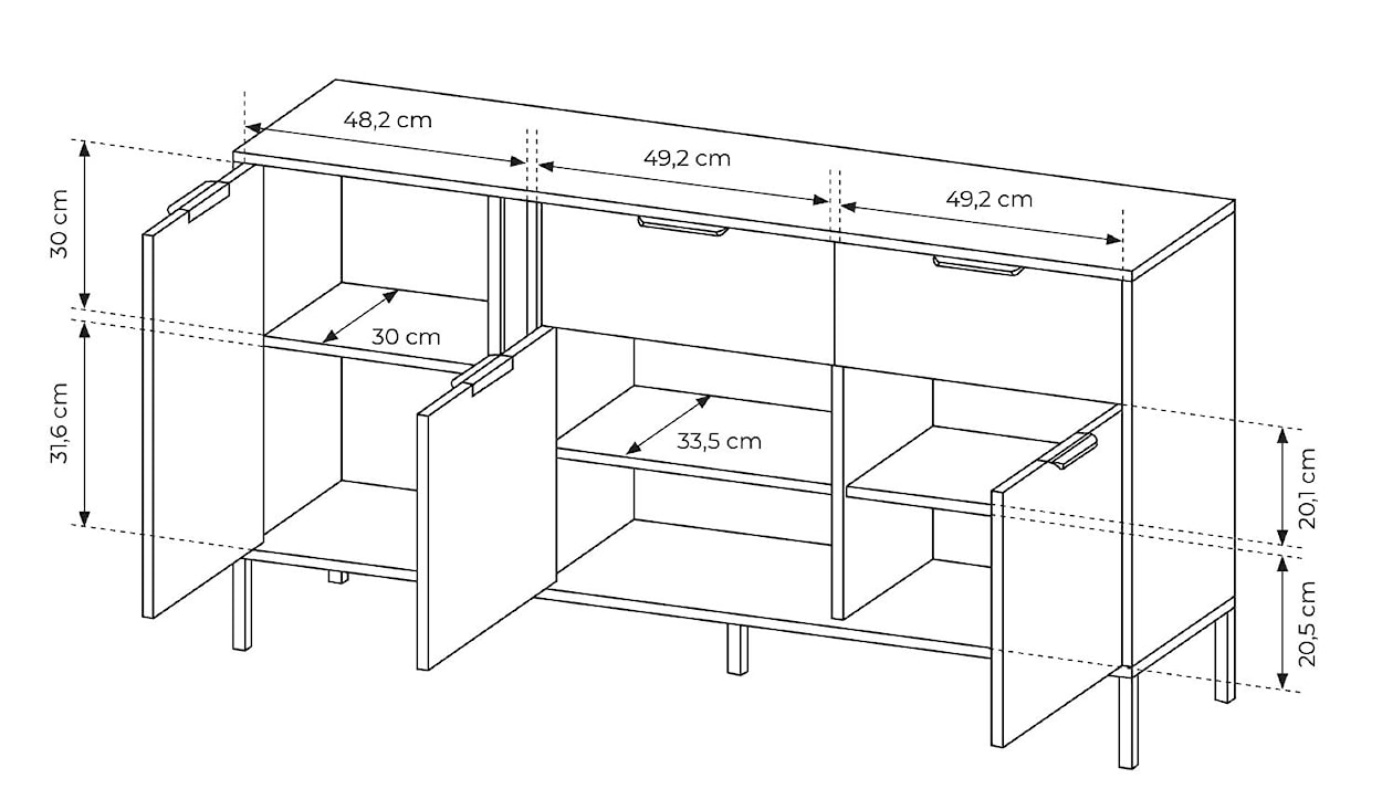 Komoda trzydrzwiowa Molars z dwoma szufladami 153 cm Antracyt  - zdjęcie 6