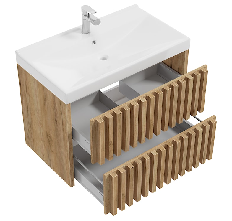 Zestaw mebli łazienkowych Mondola z wysokim regałem, szafką pod umywalkę z szufladami 60 cm oraz umywalką   - zdjęcie 7