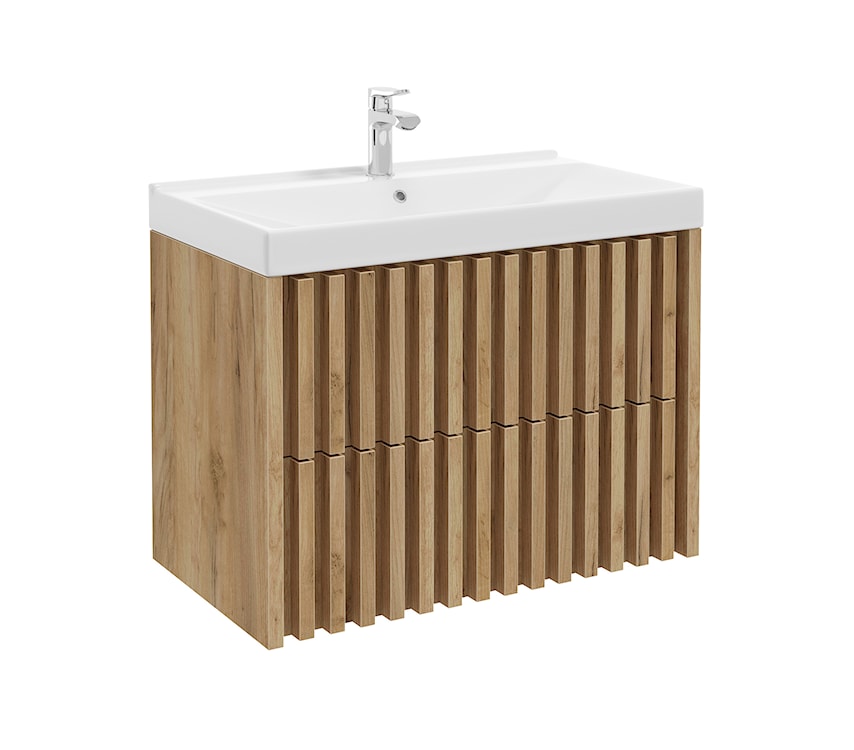 Szafka łazienkowa wisząca Mondola z dwiema szufladami 80x56x45 cm dąb lamele 