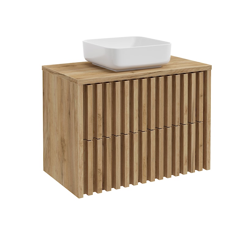 Szafka łazienkowa wisząca Mondola z dwiema szufladami 80x56x45 cm dąb lamele  - zdjęcie 2