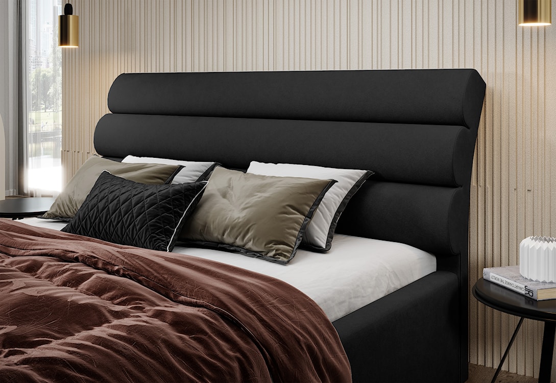 Łóżko tapicerowane 200x200 cm Havneby z pojemnikiem hydrofobowe czarne  - zdjęcie 3
