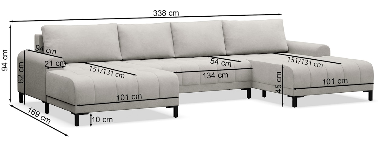 Narożnik z funkcją spania Motilla U-kształtny uniwersalny z pojemnikiem beżowy welur hydrofobowy  - zdjęcie 7