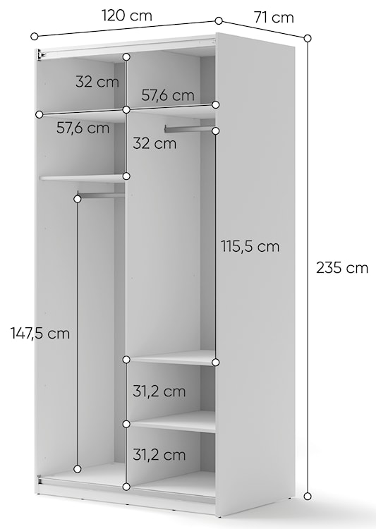 Szafa przesuwna Maxi dwudrzwiowa z lustrem 120 cm biała  - zdjęcie 5