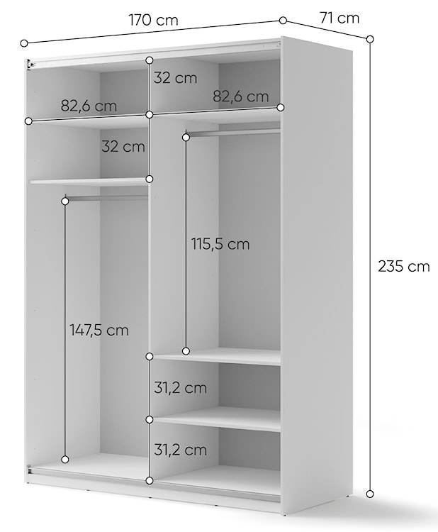 Szafa przesuwna Maxi dwudrzwiowa z lustrem 170 cm biała  - zdjęcie 6