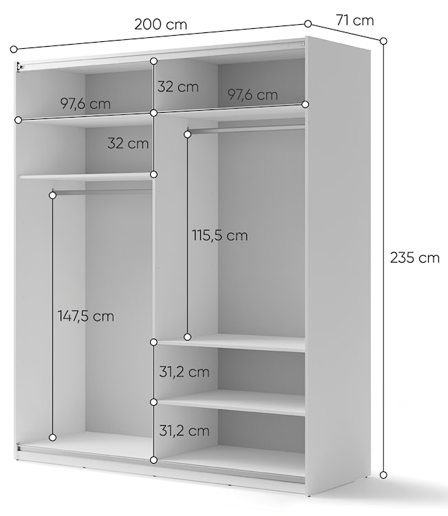 Szafa przesuwna Maxi dwudrzwiowa z lustrem 200 cm biała  - zdjęcie 5