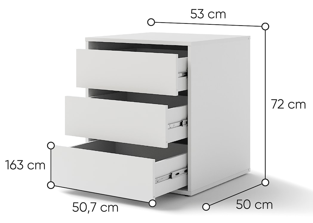 Kontenerek do szafy Maxi z trzema szufladami 53 cm biały  - zdjęcie 5